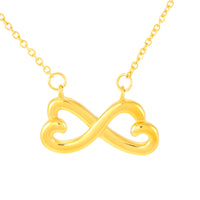 Gold infinity heart necklace symbolizing endless love.