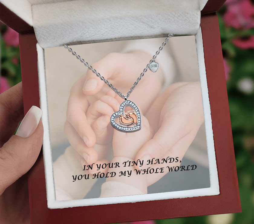 Baby Feet Necklace – “You Hold My Whole World” Heart Pendant for Moms