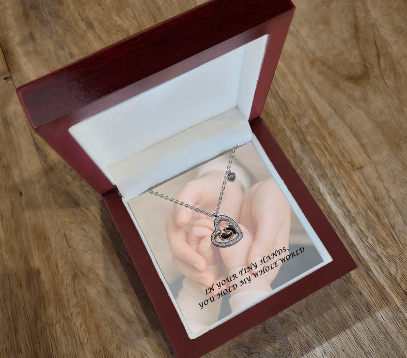Baby Feet Necklace – “You Hold My Whole World” Heart Pendant for Moms