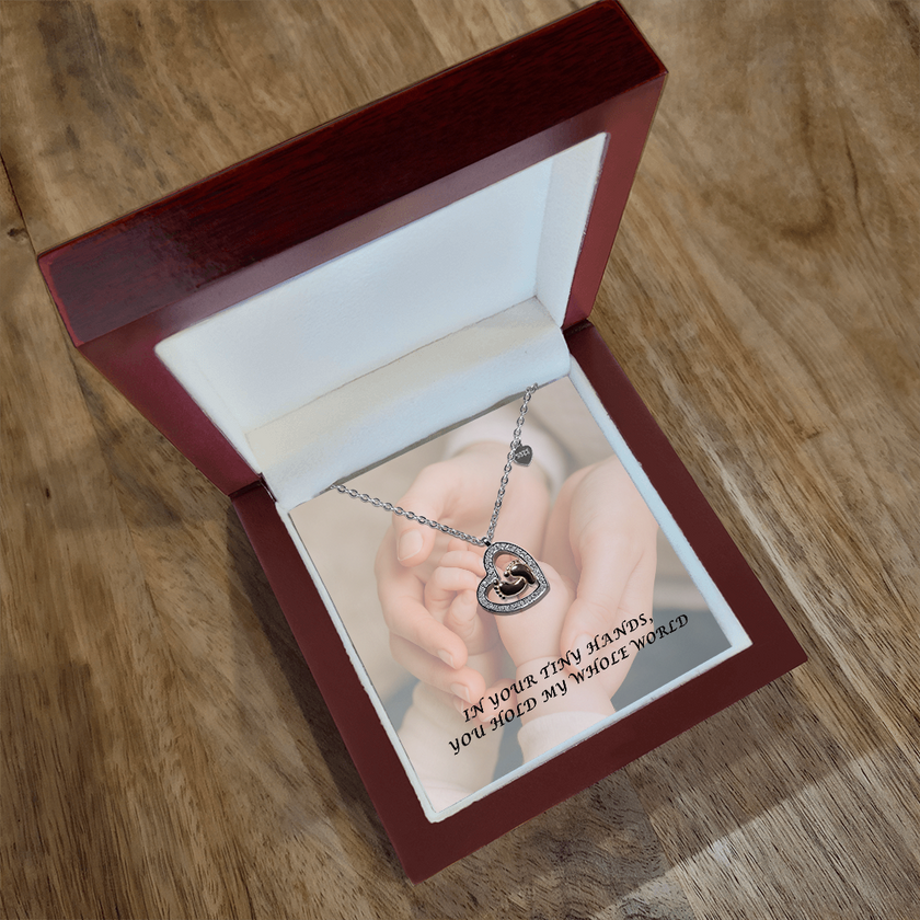 Baby Feet Necklace – “You Hold My Whole World” Heart Pendant for Moms