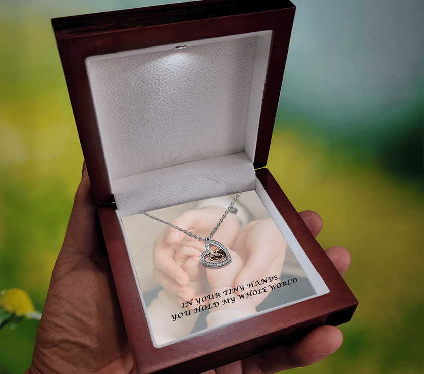 Baby Feet Necklace – “You Hold My Whole World” Heart Pendant for Moms