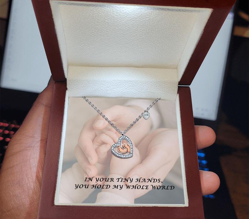 Baby Feet Necklace – “You Hold My Whole World” Heart Pendant for Moms