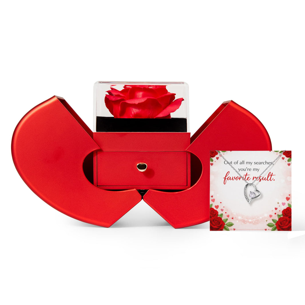 Forever Love Heart Necklace With Heart Rose Box – A Gift as Endless as Your Love
