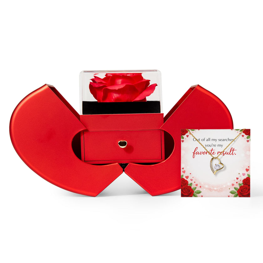 Forever Love Heart Necklace With Heart Rose Box – A Gift as Endless as Your Love