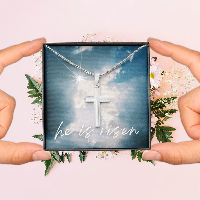He Is Risen Cross Necklace – A Symbol of Faith and Hope