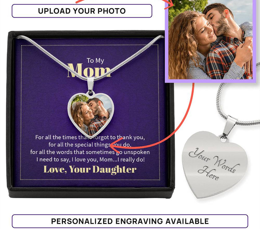 Custom Photo Heart Necklace For Mom