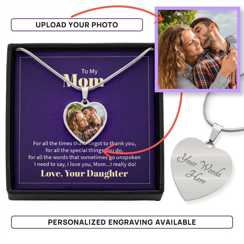 Custom Photo Heart Necklace For Mom