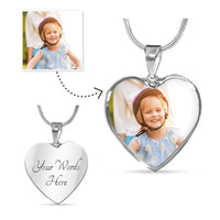 Custom Photo Necklace for Mom – Heart Pendant with Tulip Card that says "Thank you for every hug, every word, and every quiet moment.  Happy Mother's Day, With all my Heart"