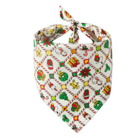 Colorful Christmas-themed bandana with candy cane pattern on a white background