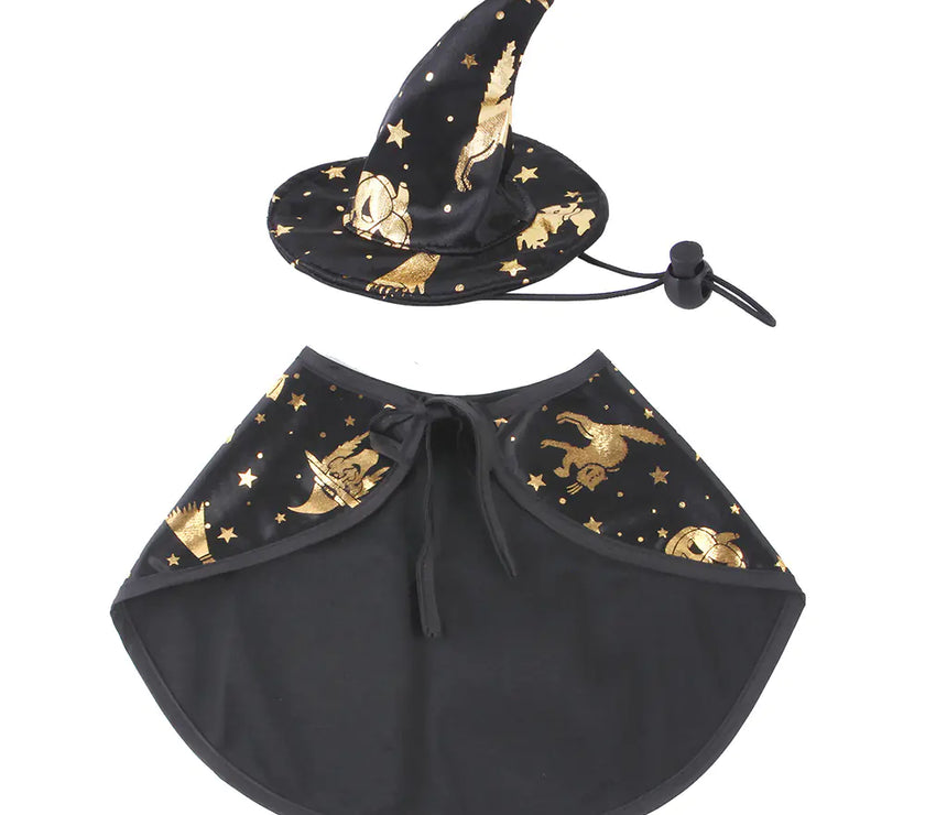 Halloween Wizard Cloak and Hat Costume for Pets