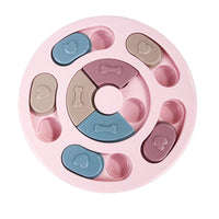 a pastel-colored round-shaped puzzle toy - uncover kibble stored beneath the sliders.