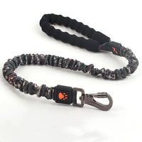 Dog leash with camouflage pattern and carabiner on a white background