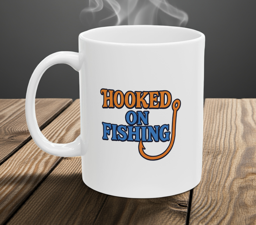 Angler’s Coffee Mug – Hooked on Fishing Design for Outdoors Enthusiasts