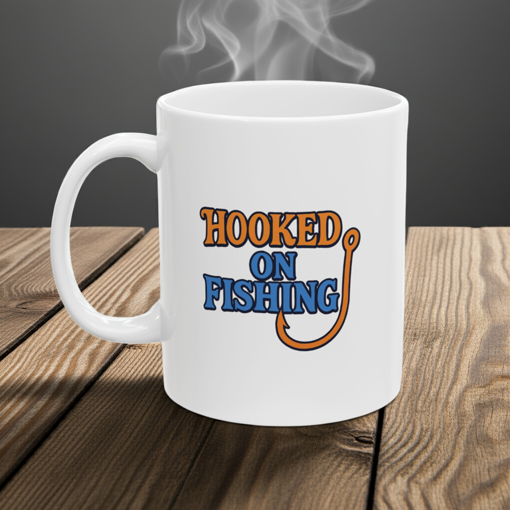 Angler’s Coffee Mug – Hooked on Fishing Design for Outdoors Enthusiasts
