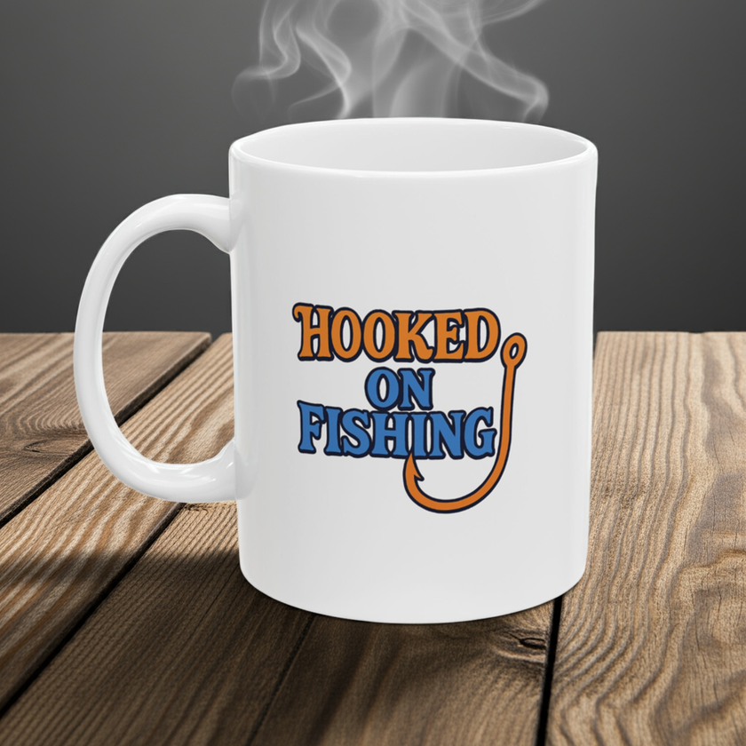 Angler’s Coffee Mug – Hooked on Fishing Design for Outdoors Enthusiasts