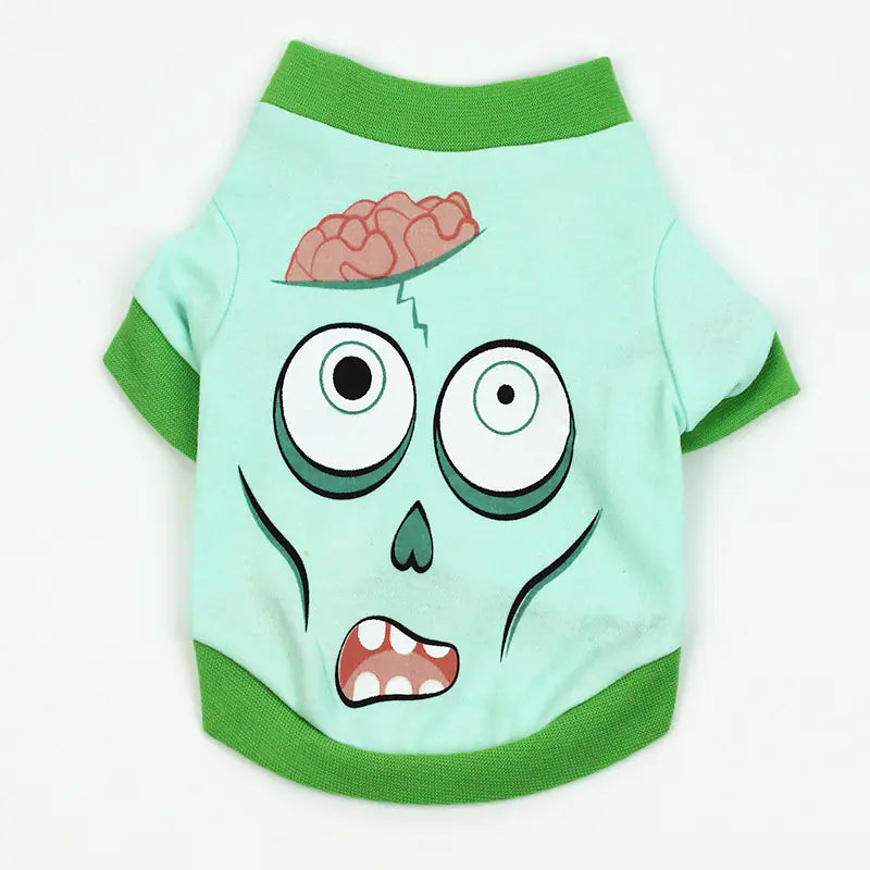 Pet shirt with a cartoon zombie design on a white background