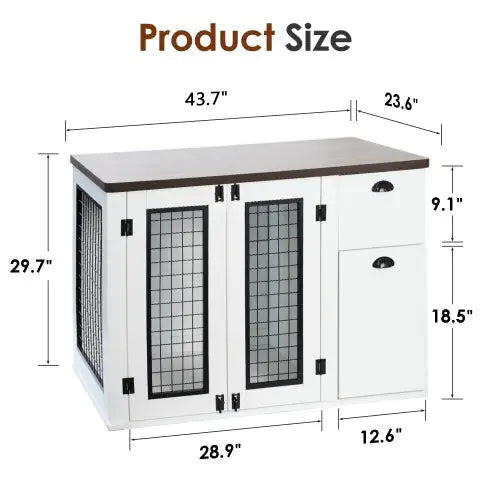 Dimensions of a white cabinet with glass doors and additional storage space.