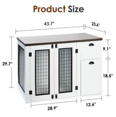 Dimensions of a white cabinet with glass doors and additional storage space.