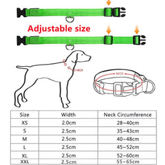 Glowing Dog Collar size chart