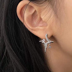 Asterism Rhinestone Earrings on ear