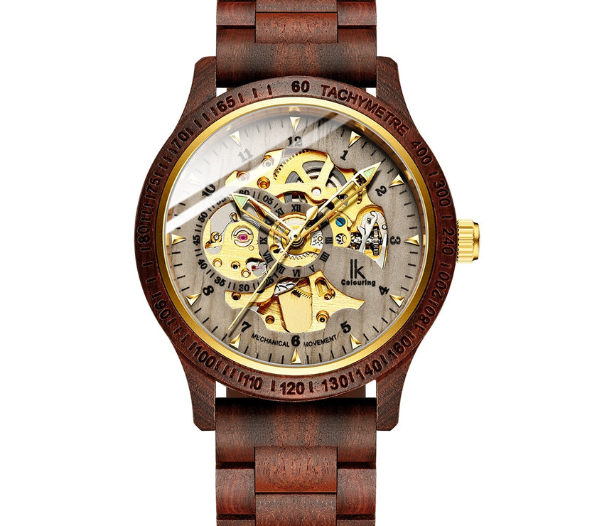 Classic Wooden Men's Mechanical Watch red