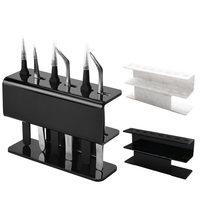 Acrylic Eyelash Tweezers Storage Holder- black & white, with and without tweezers