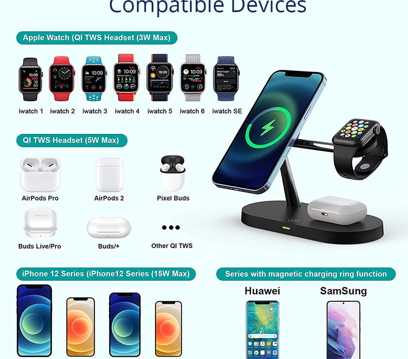 Compatible devices 3-in-1 wireless charger stand