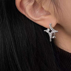 Asterism Rhinestone Earrings on ear