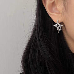 Asterism Rhinestone Earrings on ear