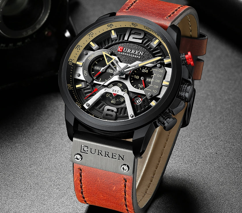 Military Leather Chronograph Wristwatch for Adult men
