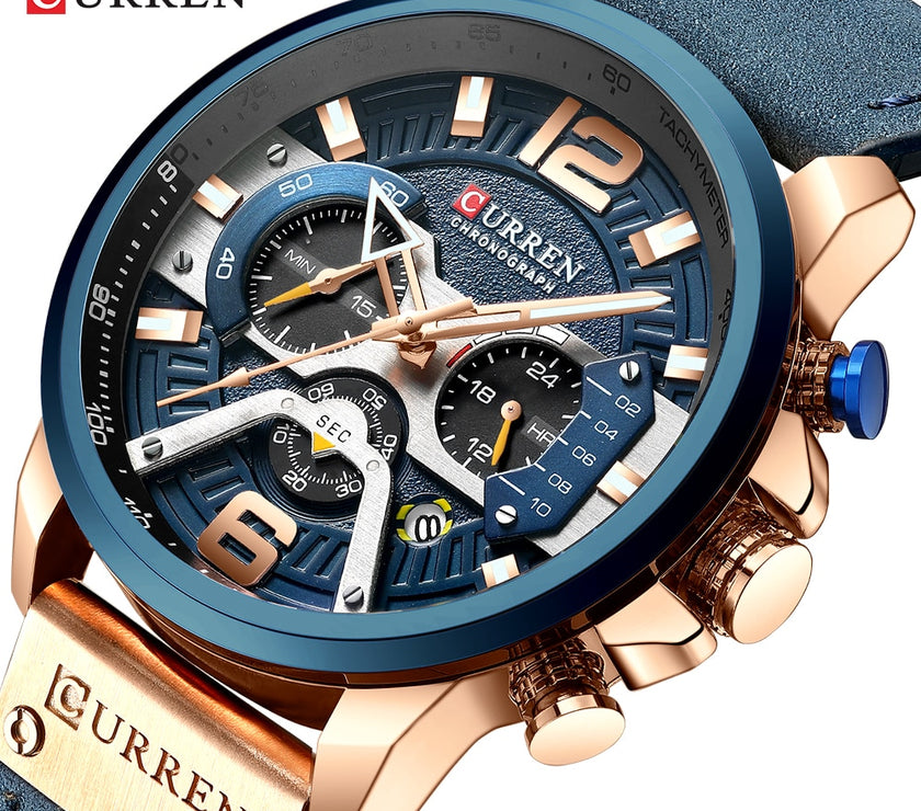 Military Leather Chronograph Wristwatch for Adult men