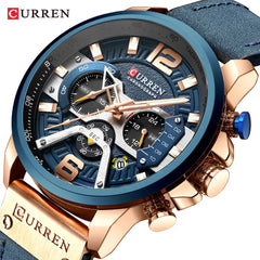 Military Leather Chronograph Wristwatch for Adult men