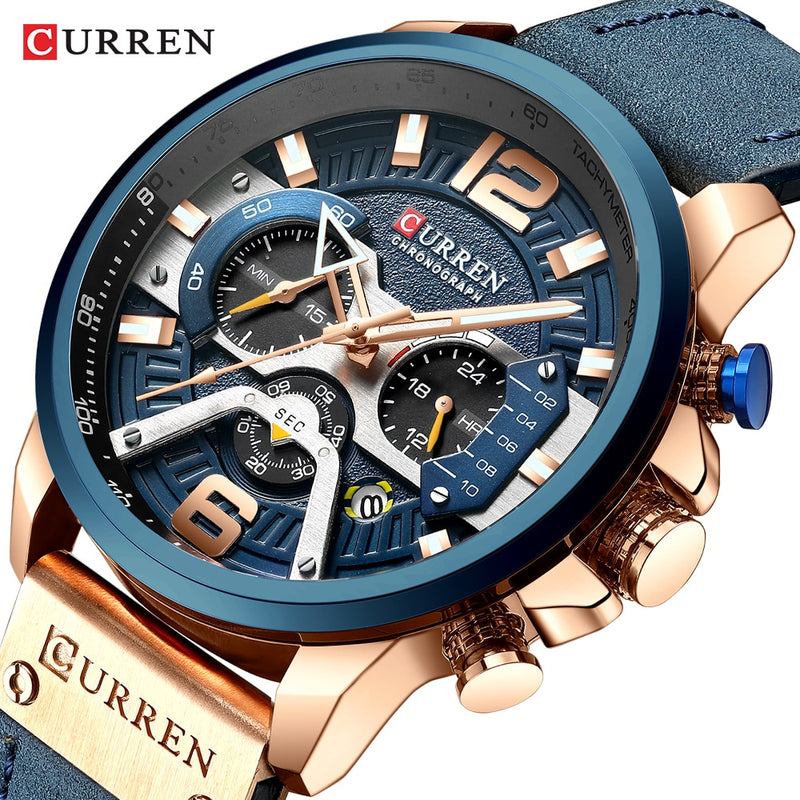 Military Leather Chronograph Wristwatch for Adult men