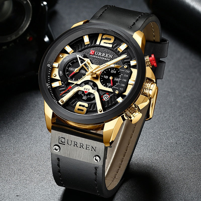 Military Leather Chronograph Wristwatch for Adult men