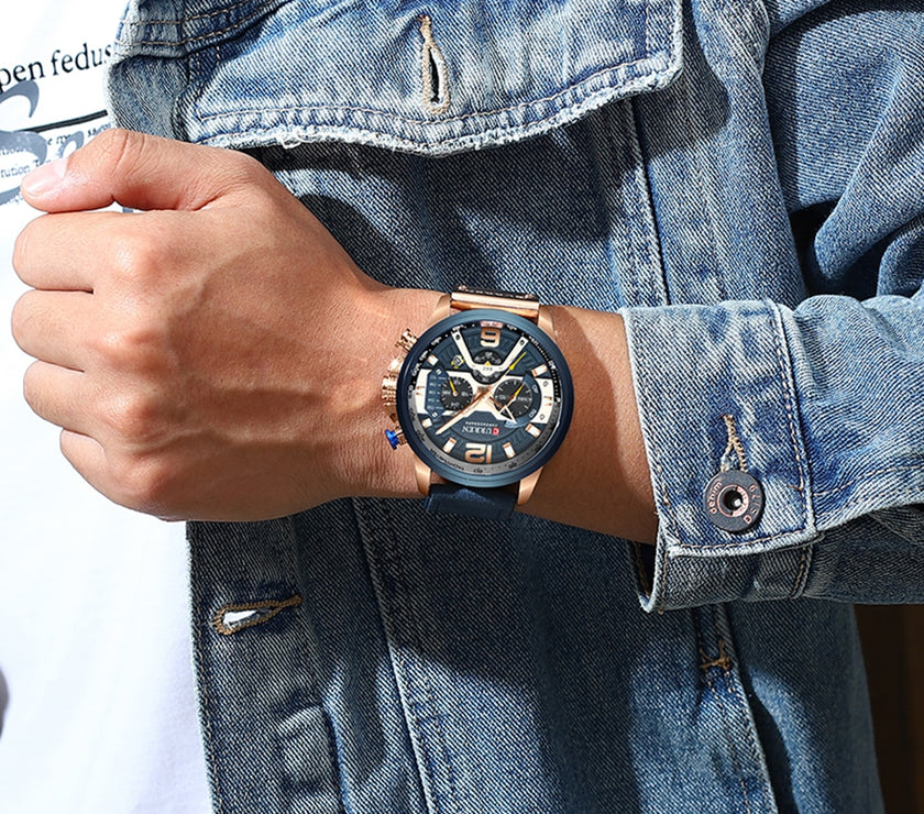 Military Leather Chronograph Wristwatch for Adult men