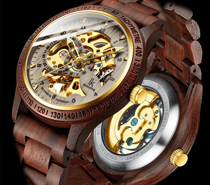 Close up of Classic Wooden Men's Mechanical Watch