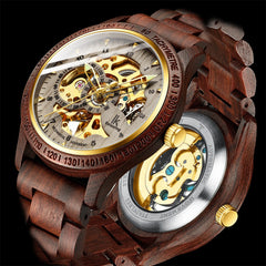 Close up of Classic Wooden Men's Mechanical Watch