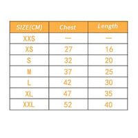 Soft Fleece Pet Dog Hoodie size chart