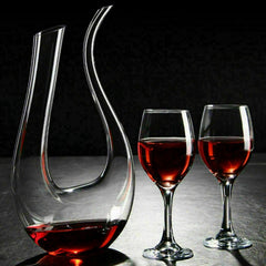 Crystal U-shaped 1500ml Wine Decanter & 2 wine glasses