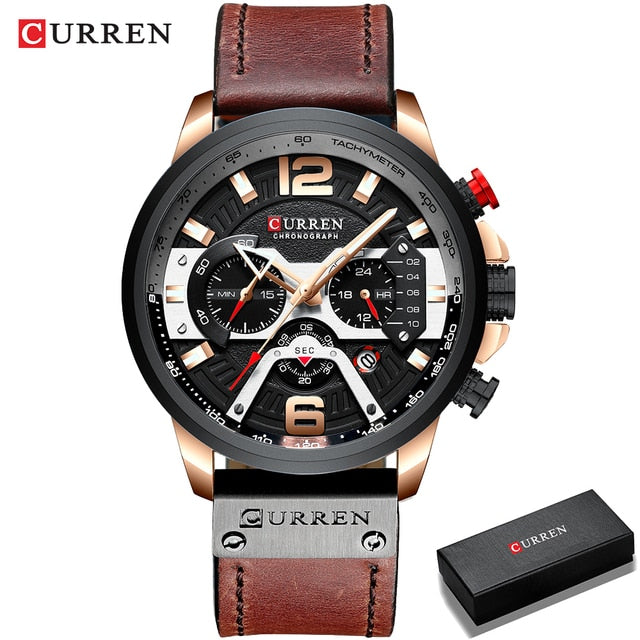 Military Leather Chronograph Wristwatch for Adult men