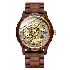 Classic Wooden Men's Mechanical Watch red